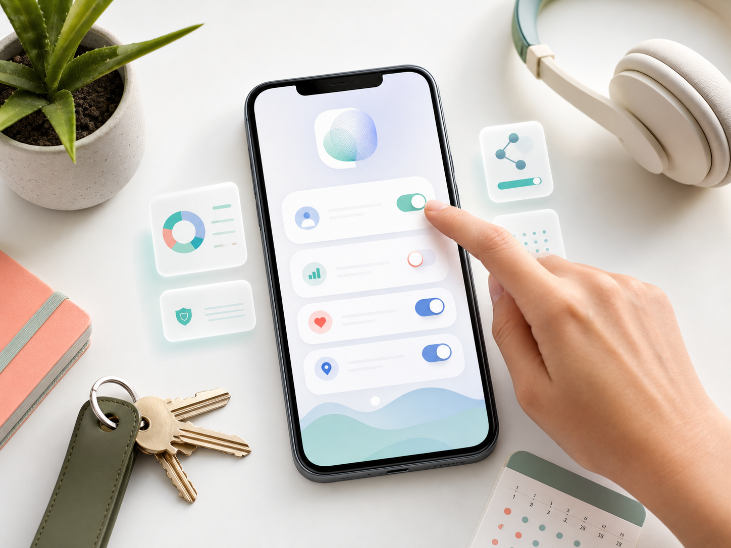 Phone showing abstract privacy preference controls for Nous onboarding